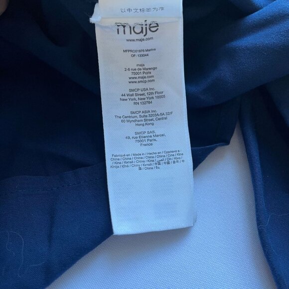 NWT MAJE 2025 RELVINE SMOCKED COLLARED DRESS IN NAVY BLUE - 4 (34) - Picture 10 of 12